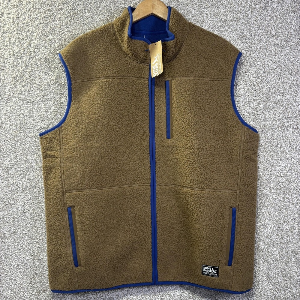 Eddie‎ Bauer Mr Chilali Vest Mens XL Brown Fleece Full Zip Hazelnut Outdoor